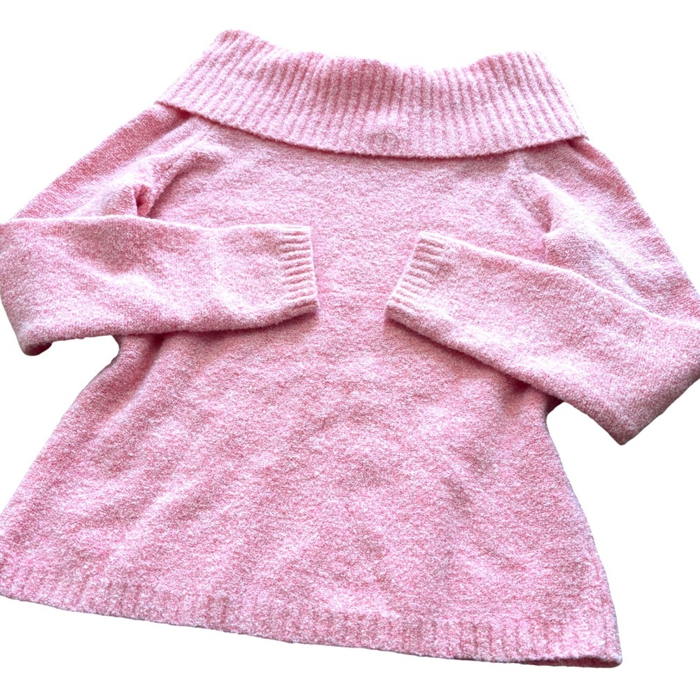 y2k 90s Fashion Bug Pink Off Shoulder Foldover Cowlbeck Sweater Plus Size 18/20W